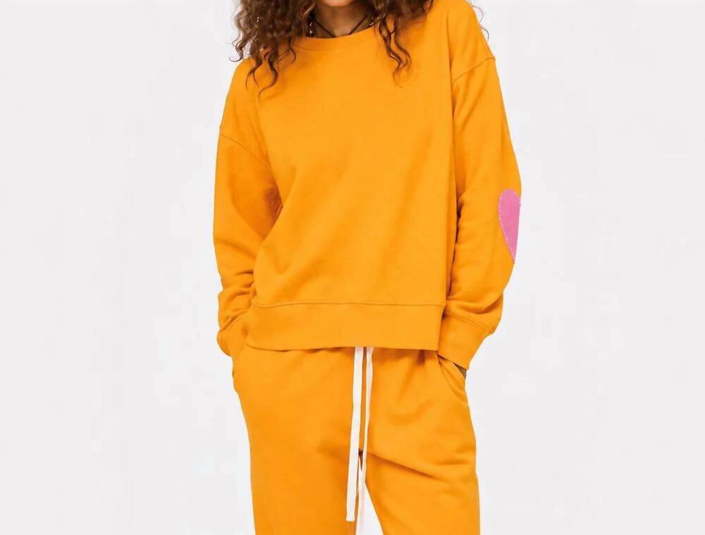 NEW KERRI ROSENTHAL ex boyfriend patchwork sweatshirt in clementine